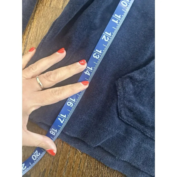 VINCE French Terry Hoodie Womens Small Navy Wide Sleeve Blue Sweatshirt 1280 - Picture 9 of 11